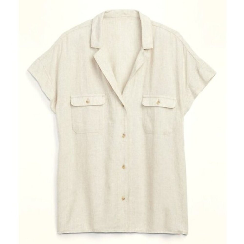 Linen-Blend Utility Short-Sleeve Shirt - Size XXL - Picture 1 of 13